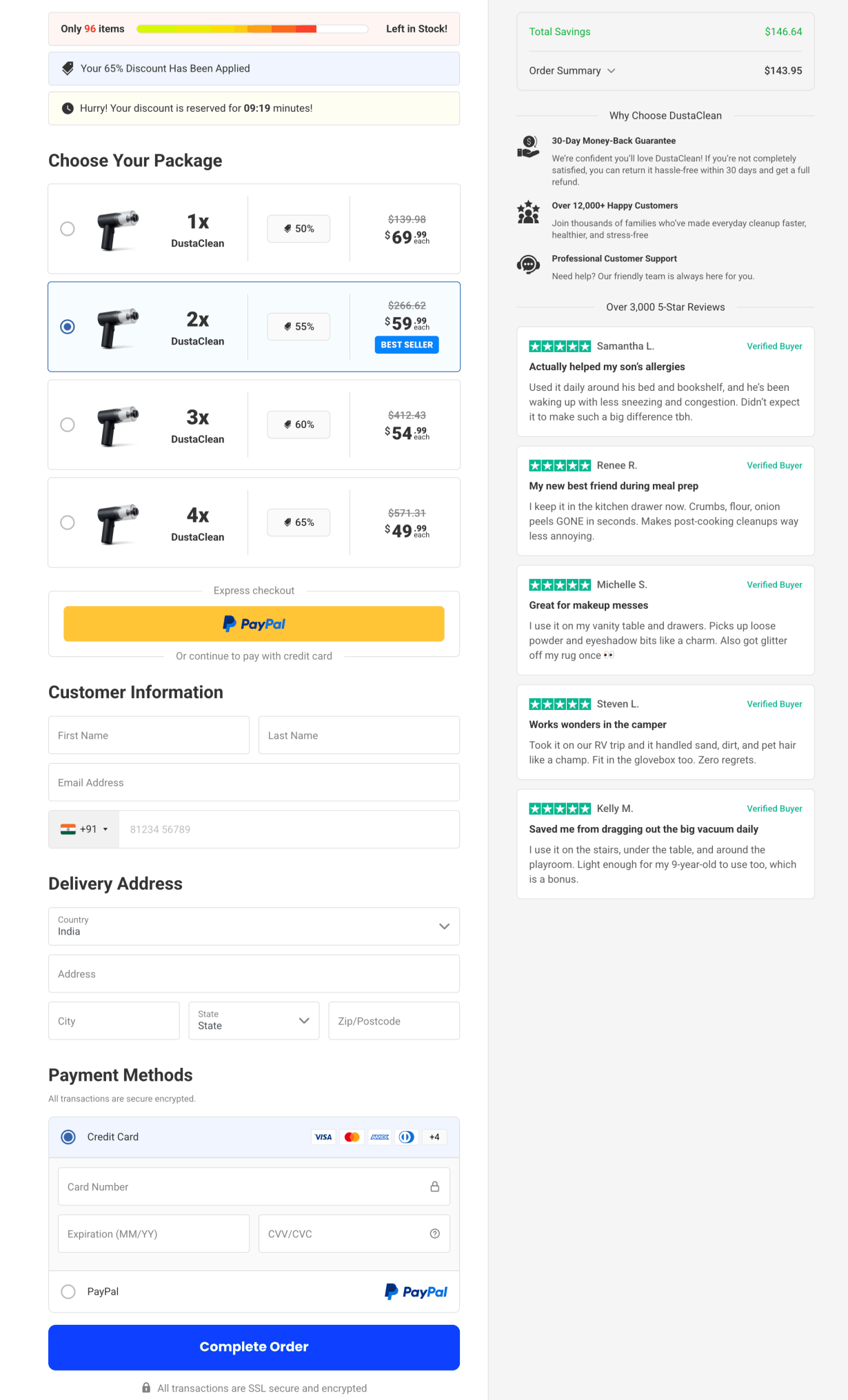 Dustaclean Handheld Vacuum checkout page